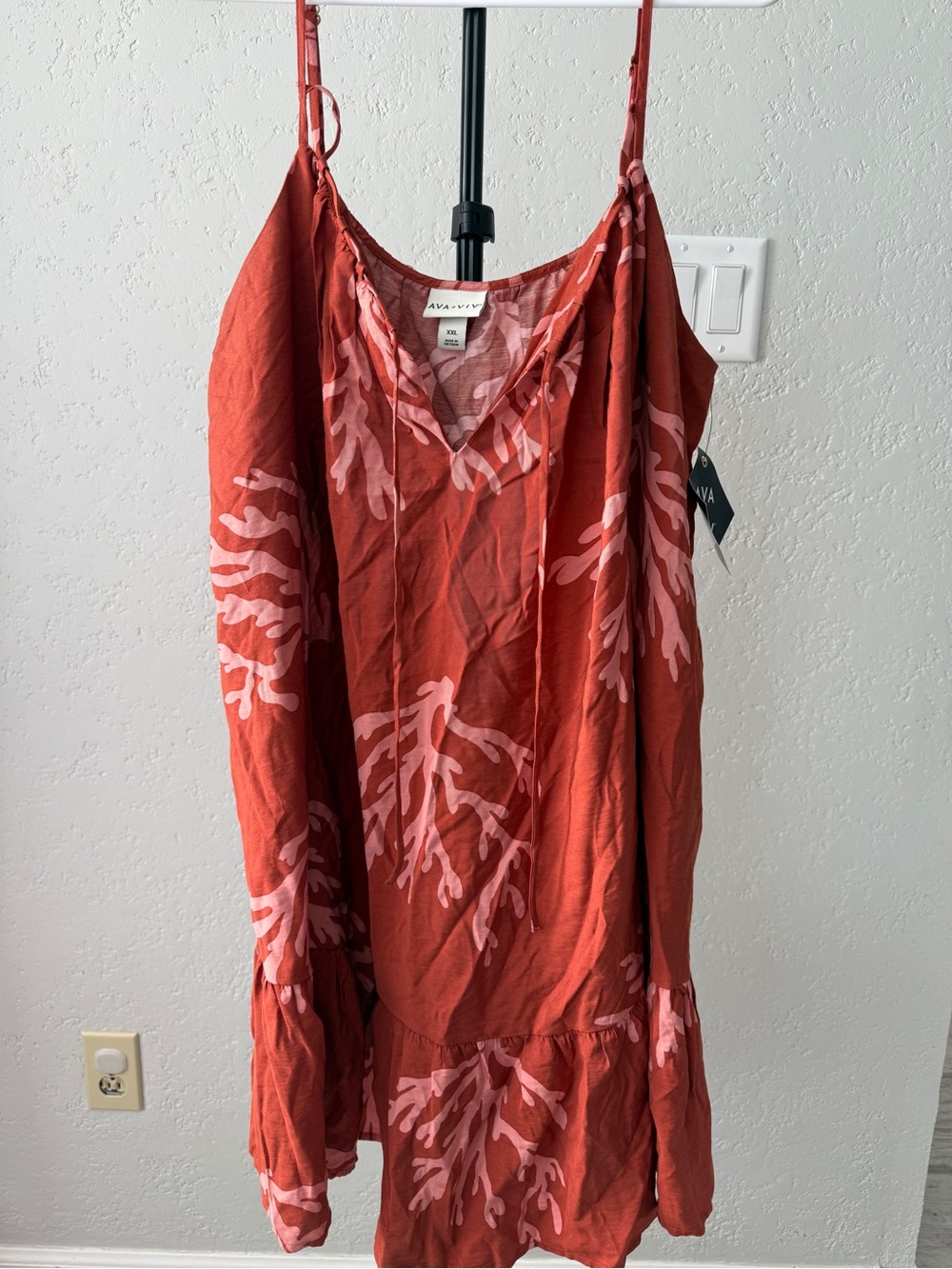Ava & Viv Rust Dress with Coral Pink Botanical Print